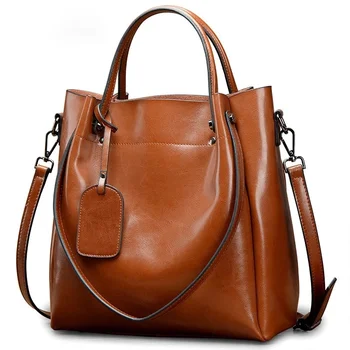 Большая женская сумка Масло воск натуральная кожа Женские сумки-мессенджеры через плечо с кисточками Дизайнерский бренд Cowhide Lady Tote