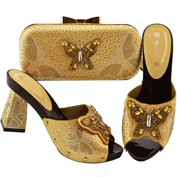 QSGFC Комплект обуви и сумок по хорошей цене, модные сумки итальянского дизайна высокого качества для вечеринок, женская рабочая обувь на каблуке из золота