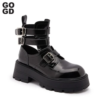 Модные женские ботильоны бренда GOGD, обувь с ремешком и пряжкой, мотоциклетная обувь из спилка на толстой подошве в уличном стиле на толстом каблуке