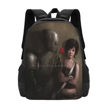 Влюбленный робот, школьные сумки для девочек-подростков, дорожные сумки для ноутбуков, Влюбленный робот, розово-коричневая стена, Женские глаза, Scifi Android