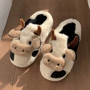 Милые женские хлопчатобумажные тапочки с коровьим сердечком для девочек, мягкая, удобная и легкая, нескользящая теплая домашняя обувь, простая и прочная
