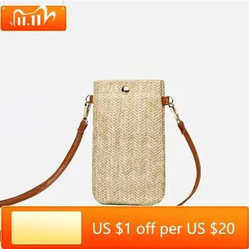 Модная женская сумка через плечо из плетеной соломы, летняя пляжная сумка из ротанга в богемном стиле, небольшой твердый кошелек для монет для мобильного телефона