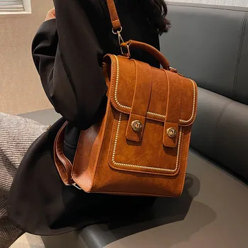 Винтажный Кожаный рюкзак Burminsa для женщин Трендовый дизайнер 2023 года, школьные сумки для студенток Большой емкости, Женский дорожный рюкзак