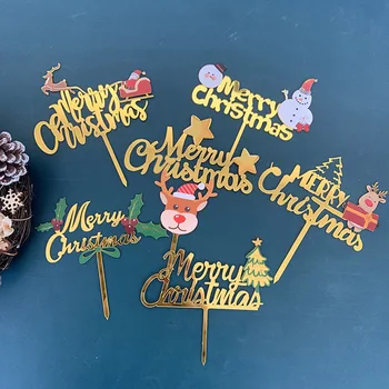 Ins Новый акриловый Топпер для торта с Рождеством Христовым, Санта-Лось, Снеговик, С Новым годом, флаг для украшения праздничных тортов, топперы для десертов, кексов