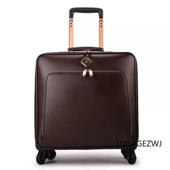 Брендовый мужской деловой дорожный кейс из натуральной кожи, 16-дюймовый портативный ручной чемодан, женский ретро-модный багаж на роликовой тележке