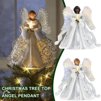 Креативный топпер для рождественской елки Ангел-фея Со светодиодной подсветкой, трехмерное украшение для рождественской елки
