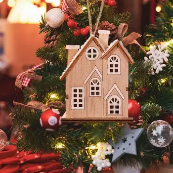 Очаровательный светящийся деревянный рождественский домик Деревенское украшение Деревянный рождественский домик с теплыми светодиодными огнями для рождественских праздников и зимы