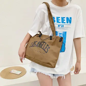 Модная брендовая сумка для девочек, сумка-мессенджер с принтом, тканевая сумка с надписью, женская сумка через плечо, модная брендовая холщовая сумка-тоут