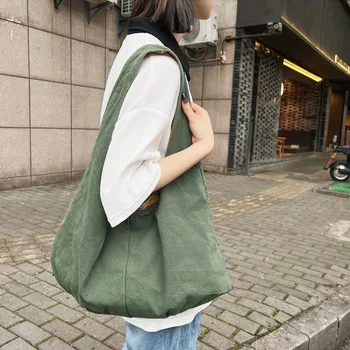 Дизайнерские женские холщовые сумки-тоут, женская сумка-мессенджер через плечо большой емкости, однотонные сумки через плечо для девочек