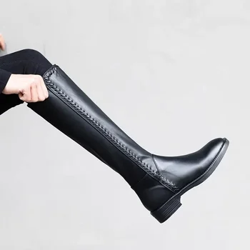 Женская обувь; Коллекция 2023 года; Осенние Новые Черные Простые Женские Сапоги до колена; Зимние Утепленные Высокие сапоги на молнии; Botas Largas De Mujer