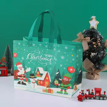 Вместительный рождественский подарочный пакет с дизайном Санта-Клауса в виде снеговика с двойной ручкой из нетканого материала для веселого Рождества
