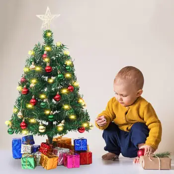 Аксессуары для вечеринок Яркая настольная Мини-Рождественская елка Реалистично выглядящая Рождественская елка с гирляндой и верхним звездным шариком Маленький Набор
