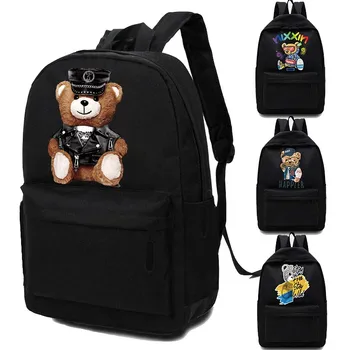 Женский рюкзак, повседневная школьная сумка для колледжа для девочек, новые простые сумки для подростков, дорожные сумки через плечо, мужские сумки с принтом медведя