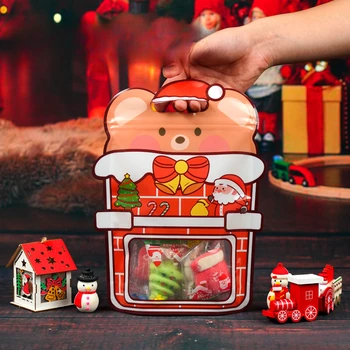 50 шт./лот, новый Рождественский подарочный упаковочный пакет, мультяшный милый пакет для бисквитных конфет, подарочная самоуплотняющаяся сумочка