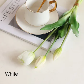 Тюльпан с 3 головками Искусственные цветы Букет на ощупь Украшение интерьера Для дома Подарок подруге Свадебные принадлежности Искусственные Цветы