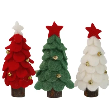 Новое Рождественское украшение, Дерево из шерстяного войлока, Мини-настольное украшение, Верхняя Звезда дерева, Маленькая Рождественская Елка