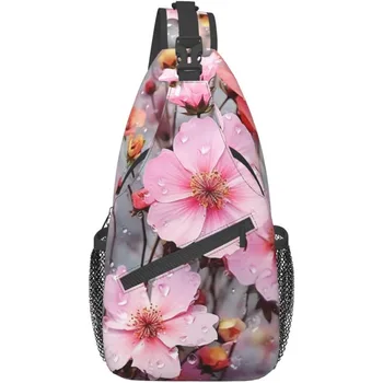 Красивая розовая сумка с цветочным принтом на груди, рюкзак через плечо, сумка на ремне, дорожный походный рюкзак, велосипедная сумка