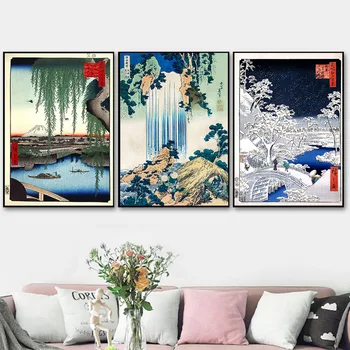 Водопад Йоро От Хокусая Настенное Искусство Водопад Хиросигэ Японский Плакат На Дереве Холст Художественная Живопись Картины Для Гостиной