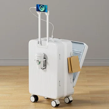 Модный багаж с открывающейся передней частью, Новый Многофункциональный чемодан с паролем, Универсальная тележка на колесах, чехол для ноутбука, посадочная сумка