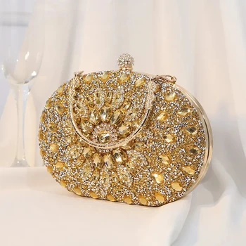 Золотая круглая сумка, роскошные брендовые женские клатчи со стразами, 2024, Вечерние кошельки, Дизайнерские сумки через плечо с бриллиантами, Дизайнерские сумки через плечо