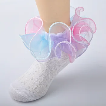 Весенне-летние носки для маленьких девочек, милые носки до колена для новорожденных, Хлопчатобумажные носки с кружевным цветком для малышей, длинные носки-трубки для 0-5 лет