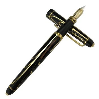Duke Изысканная Перьевая Ручка Pioneer 14K/8K Gold Advanced С Хромированными Золотыми и Черными Линиями Fine Point 0.5 мм Коллекционная Ручка С Подарком