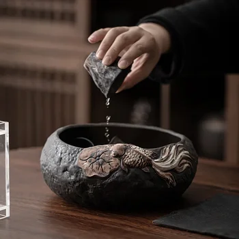 Керамический таз для мытья чая Простой бытовой контейнер для чашек с рыбным чаем, бочка с остатками грубой керамики, насадка для чайной церемонии Кунг-фу