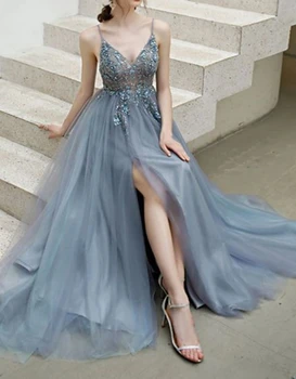 Кристаллы полиэстера трапециевидной формы, пышное роскошное платье для выпускного Sweet 16, длина до пола, без рукавов, с разрезом на тонких бретельках.