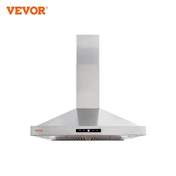 Вытяжка серии VEVOR для настенного монтажа, Вентиляционное отверстие Кухонной плиты в виде Дымохода, Постоянный фильтр из нержавеющей Стали с 3-ступенчатым вытяжным вентилятором