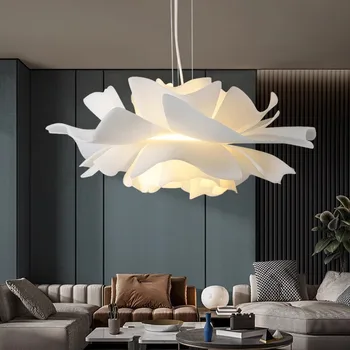 Скандинавские подвесные светильники Cream Wind Loft Для гостиной, светодиодные люстры, акриловые дизайнерские светильники в форме Лотоса, светильники для домашнего декора, светильники