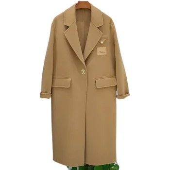 Двустороннее кашемировое пальто для женщин средней длины, высококачественное цельнозерновое двустороннее шерстяное пальто выше колена, шерстяное пальто