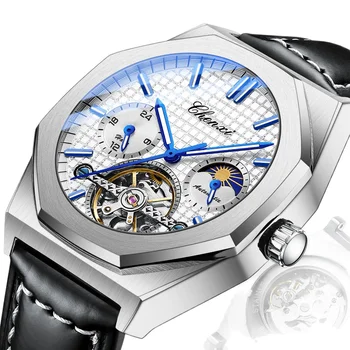 Reloj Hombre CHENXI Watch, мужские часы с турбийоном, роскошный повседневный кожаный ремешок, Автоматические Механические наручные часы, мужские Moon Phase