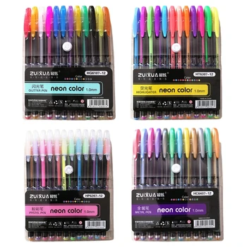 Y1UB Набор гелевых ручек 12 цветов, блестящий хайлайтер, пастельные ручки для школы, офиса, книжка-раскраска для рисования, художественные маркеры
