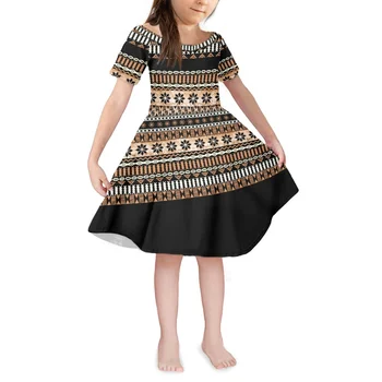 Платье принцессы для девочек из традиционного племени Самоа, летнее модное платье с коротким рукавом и круглым вырезом с рисунком татуировки, детское платье