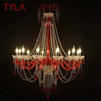 Подвесная лампа из хрусталя в европейском стиле TYLA, лампа с красной свечой, гостиная, ресторан, вилла, лестница, Люстра в двухуровневом здании