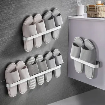 Вешалка для тапочек в ванной Многофункциональная вешалка для обуви, настенный Дренажный унитаз, Душевая комната, Стеллаж для хранения без сверления