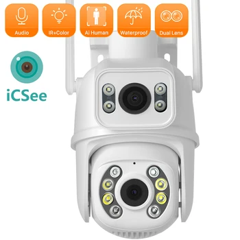 8-Мегапиксельная PTZ IP-камера с двумя объективами, несколькими видами, автоматическое отслеживание, интеллектуальное ночное видение, Wi-Fi, Bluetooth-соединение, камера наблюдения ICSEE
