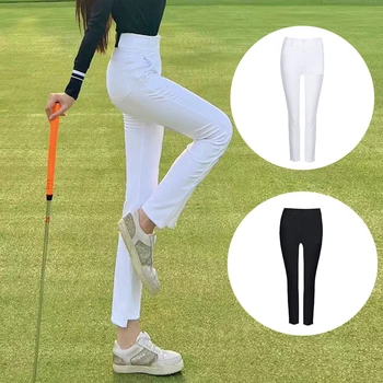 Осенние брюки-карандаш для гольфа Love Golf, женские узкие брюки с высокой талией, женские эластичные спортивные брюки на молнии с карманами для фитнеса
