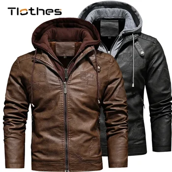 Осенне-зимняя кожаная куртка с капюшоном, мужские флисовые мотоциклетные куртки и пальто из искусственной кожи, мужская Повседневная Тонкая шляпа, Съемная верхняя одежда