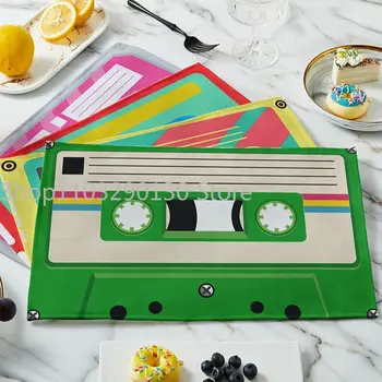 Прямоугольная салфетка для музыкальной кассеты, прочный холст, моющийся Коврик для обеденного стола, нескользящий коврик для кухонной тарелки, декор подставки для чаши