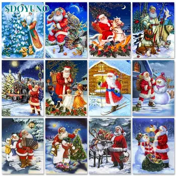 SDOYUNO Акриловая картина по номерам в рамке Декоративные картины Санта Клаус Рисование по номерам Поделки для взрослых Рождество
