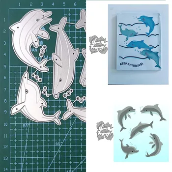 5шт Дельфин Металлические Штампы для высечки Ручной Работы DIY Открытка для вырезок Клипарт, Украшающий шаблон формы для поделок из бумаги