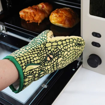 Перчатка для микроволновой печи с мультяшными животными, теплоизоляционные Утолщенные перчатки с рисунком крокодила, Термостойкие Рукавицы для приготовления барбекю и выпечки