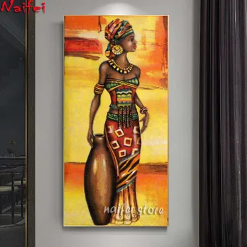 5D DIY Набор для алмазной живописи Портрет африканской женщины Алмазная Вышивка Крестиком Африканские Золотые Стразы Мозаика для домашнего декора