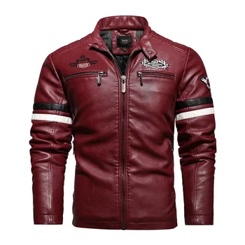 Кожаная куртка для мужчин, вышивка для мотоциклов, Цветная кожаная куртка, Деловое пальто в стиле панк, качественная одежда, осень и зима