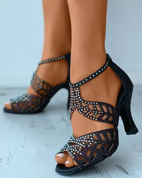 2023 Летняя Римская женская обувь Модные туфли на шпильке со стразами, сексуальные танцевальные туфли с закрытым носком в виде рыбы, большие размеры 43, женские босоножки