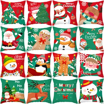 Рождественская наволочка с рисунком Санта-Клауса и Снеговика из красного Дерева, Чехол для диванной подушки, Настраиваемый Орнамент