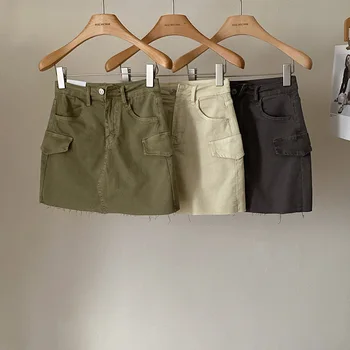 Армейская зеленая Новая Женская Однотонная мини-юбка с высокой талией, короткие юбки Y2K, женские с поясом, Корейские модные Повседневные Летние Уличные юбки