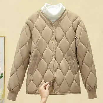 Офисное теплое пальто в корейском стиле, повседневный свободный карман, пальто с круглым вырезом и длинным рукавом, осенне-зимняя однотонная хлопковая куртка для женщин 30004