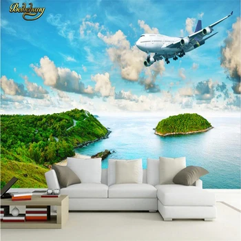 beibehang papel de parede Пользовательские фотообои большая настенная роспись наклейки на стену приморский остров тропический лес самолет стена телевизора